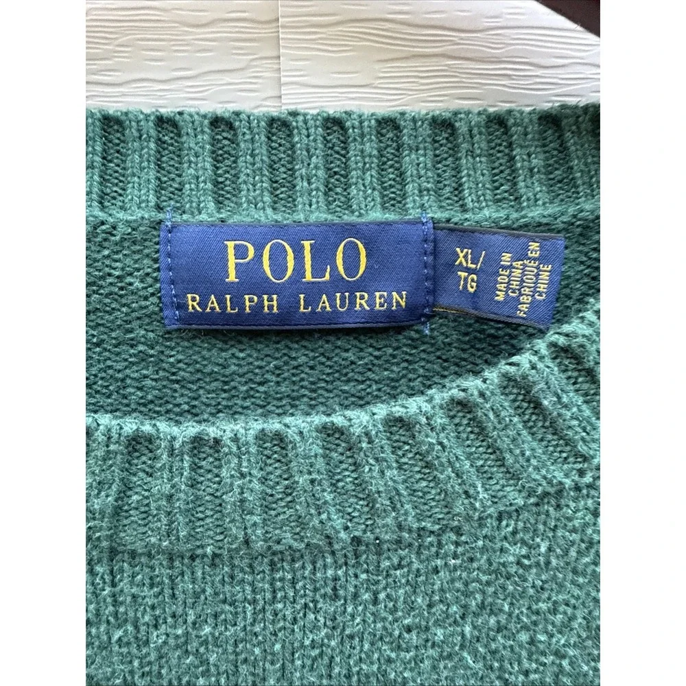 VTG Polo Ralph Lauren Sweater Mens XL Green Crewneck 100% Cotton blue Pony